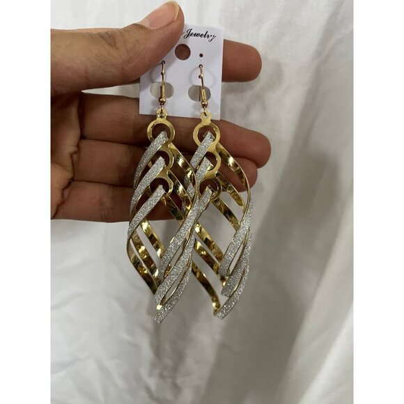 Big gold glitter earring large silver shimmer sparkle statement chunky pierced - Picture 6 of 8